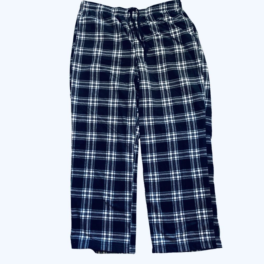 NWT Men’s Plush Fleece Lounge Pajama Pant Black/White/Gray Plaid Size XL - Picture 1 of 8